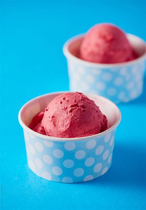 Raspberry Gelato On Blue Background By Stocksy Contributor Jeff