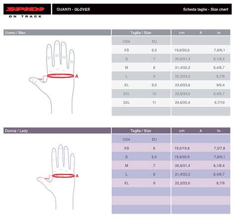 Spidi Gloves Size Chart