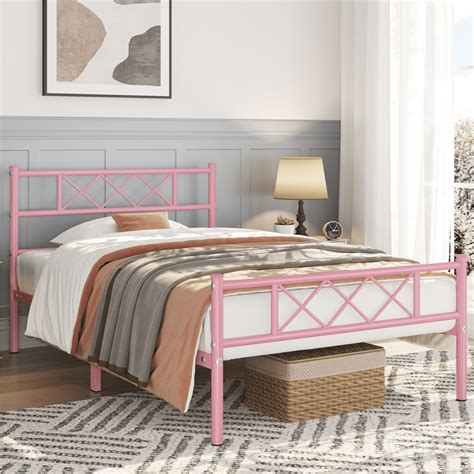 Yaheetech Metal Platform Bed Frame with Headboard and Footboard, Twin,Pink - Walmart.com