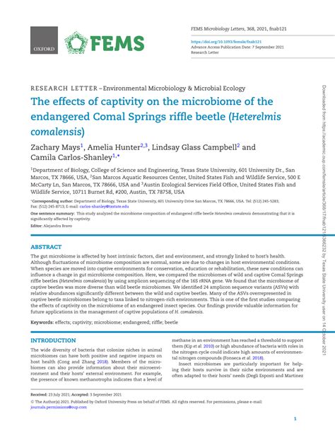 PDF The Effects Of Captivity On The Microbiome Of The Endangered