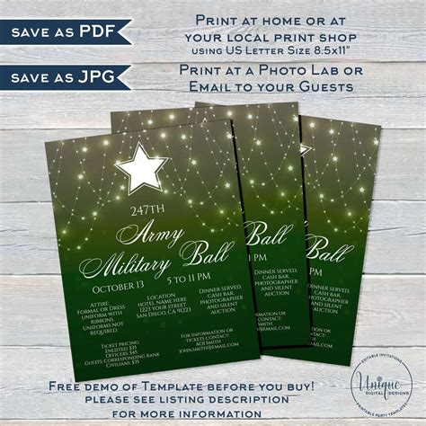 Military Ball Flyer Army Birthday Ball Invitation Editable Military