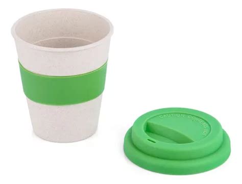 Vaso Bambú Ecológico Café Té Tapa Y Banda En Silicona 350ml