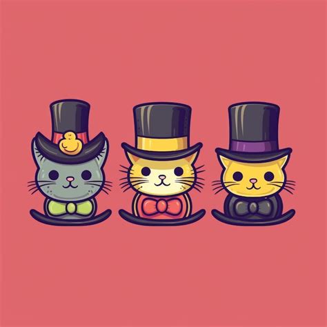 Premium Photo Three Cats Wearing Top Hats And Bow Ties Sitting On A