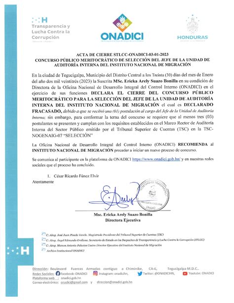 Acta de Cierre STLCC-ONADICI-03-01-2023 del Instituto Nacional de ...
