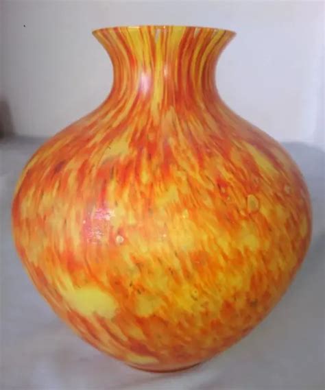 ANCIEN BEAU VASE Soliflore Boule Verrerie De Clichy Orange Jaune En