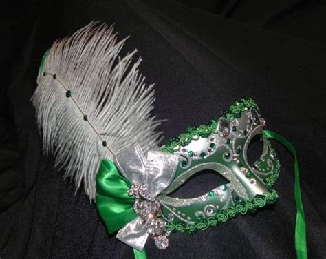 Emerald And Silver Feather Masquerade Mask Etsy