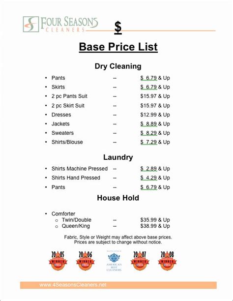 Cleaning Price List Template The Rate For Housekeeping Services Also