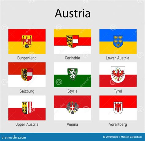 Set Flags Of The States Of Austria All Austrian Regions Flag Stock