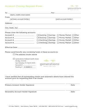 Fillable Online Mygenfcu Account Closing Request Form Generations