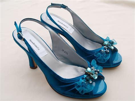 Size 7 Teal Shoes Wedding Peacock Comfortable Satin Heels Etsy