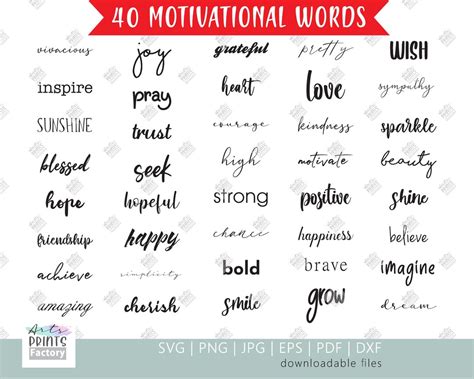 Motivational Words Bundle of 40, Inspirational Words, Positive Words SVG PNG EPS Files - Etsy