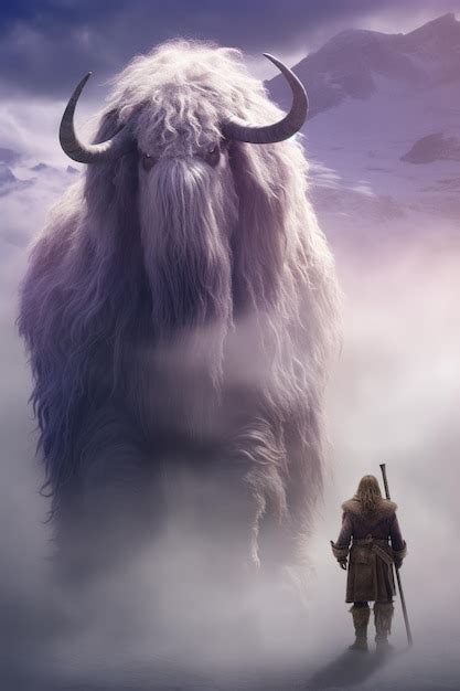 Un Toro Grande Y Peludo Frente A Un Vikingo Foto Premium
