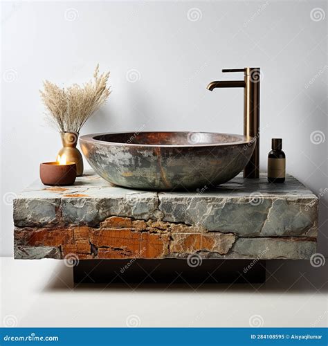 One Sample of Modern Style Concrete Sink with White Wall Background. Stock Illustration ...