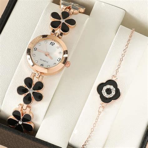 SHARPHY Coffret Montre Femme Bracelet Fleurs Mode Diamant Fille