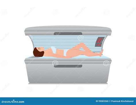 Beautiful Woman Tanning In Solarium On White Background Stock Vector