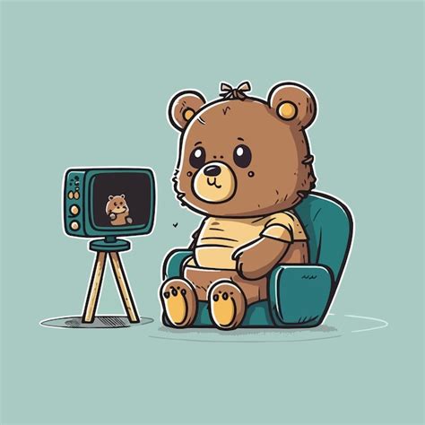 Desenho De Urso Sentado Em Uma Cadeira Assistindo A Um Urso De Desenho