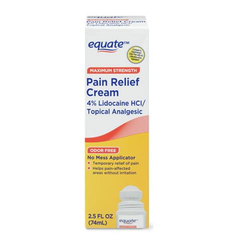 Equate Maximum Strength Pain Relief 4 Lidocaine Hci Topical Analgesic Roll On Cream 2 5 Fl Oz