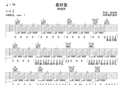 林俊杰《最好是》吉他谱c调吉他弹唱谱吉他弹唱打谱啦