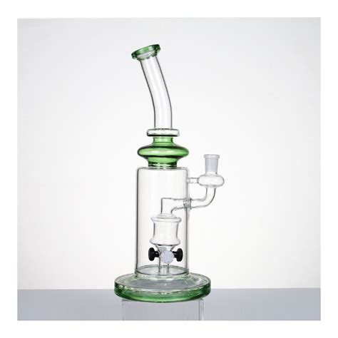 Green Hookah Glass Smoking Pipe With Creative Button Type Percolator