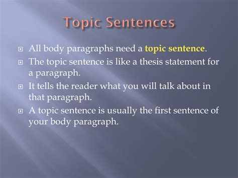 Ppt Thesis Statements Topic Sentences And Transitions Powerpoint