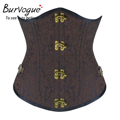 Burvogue Steampunk Corset Brown Black Steel Bone Underbust Corsets