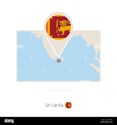 Rectangular Map Of Sri Lanka With Pin Icon Of Sri Lanka Stock Vector