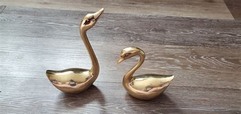 Pair Of Vintage Solid Brass Swans Mcm Home Decor Natural Etsy