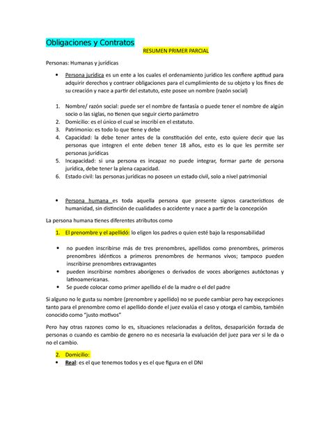 Resumen Primer Parcial Obligaciones Y Contratos Obligaciones Y