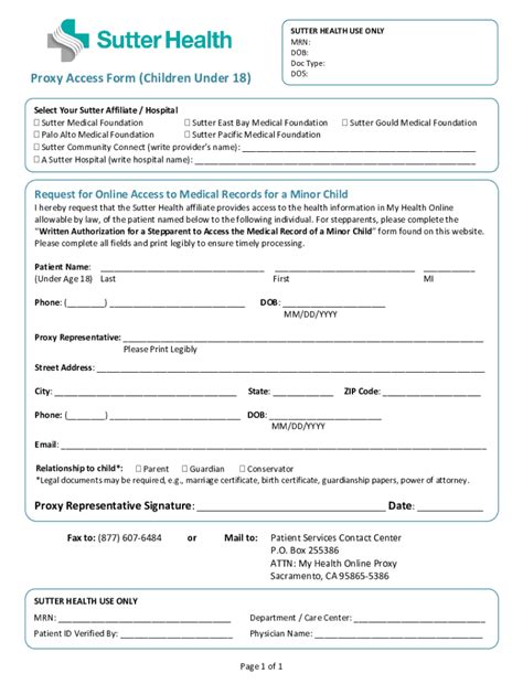 Fillable Online Sutter Health Proxy Access Form Fill Online