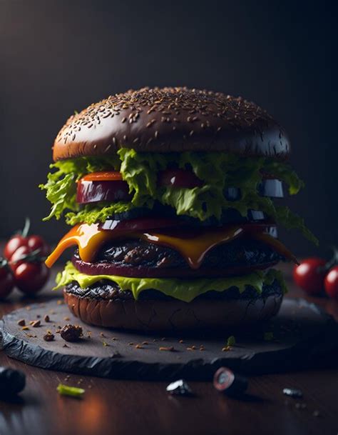 Premium AI Image | A hamburger with a lot of toppings on it