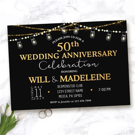 50th Wedding Anniversary Invitation Elegant Script Black And Etsy