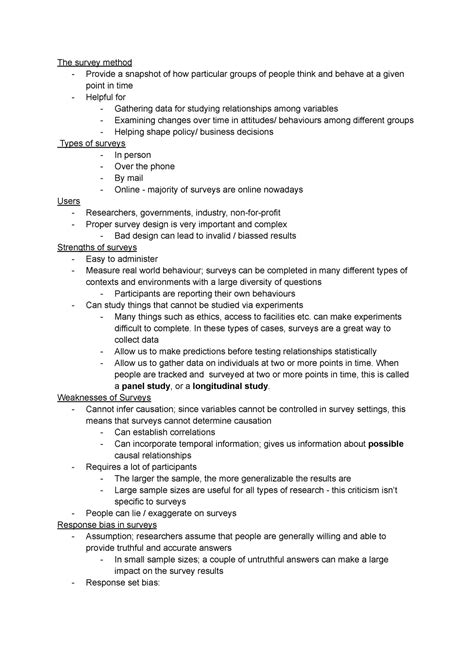 Psych 2030 Week 5 Notes The Survey Method Provide A Snapshot Of How