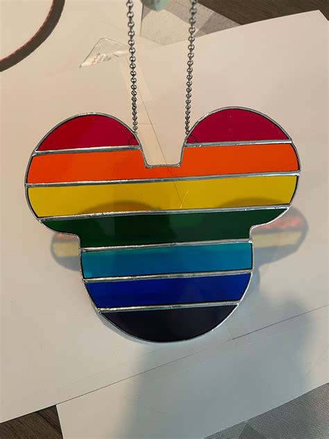 Mickey Mouse Inspired Rainbow Stained Glass 8x7 Inch Stained Etsy