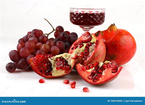 Pomegranate Grapes And A Glass Of Wine Stock Image Image Of Bunch