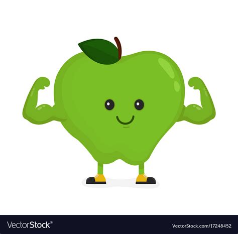 Cute happy strong smiling apple Royalty Free Vector Image