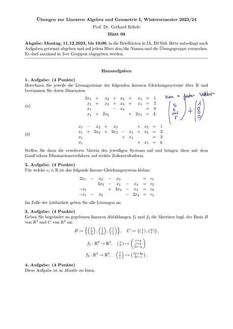 Blatt 08 Zentralübung Ubungen zur Linearen Algebra und Geometrie I