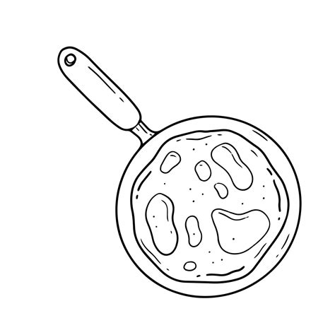 Frying Pan With Pancake In A Simple Doodle Style Vector Isolated