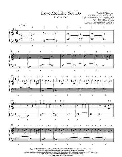 Love Me Like You Do By Ellie Goulding Piano Sheet Music Rookie Level