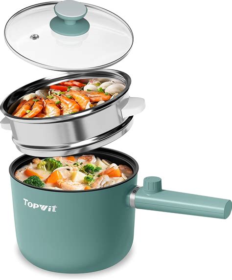 Amazon Topwit Hot Pot Electric With Steamer L Ramen Cooker Non Stick Frying Pan