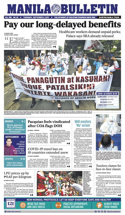 Manila Bulletin News On Twitter Manila Bulletin Headline For Tomorrow 09 02 2021 T