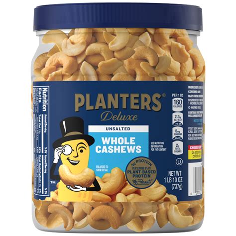Planters® Deluxe Unsalted Whole Cashews 26 Oz Jar Planters® Brand