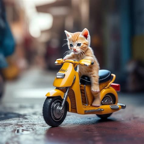 Premium Photo The Smallest Cat Ride On The Motorcycle Generative Ai