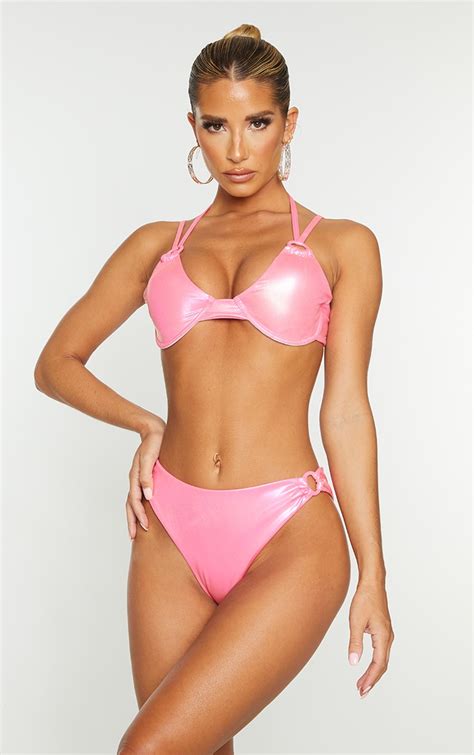 Haut De Bikini Rose Irisé À Anneaux Et Armatures PrettyLittleThing FR