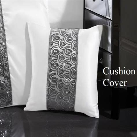 Luxury Diamante Duvet Quilt Cover Bedding Linen Set Sparkle Silver Grey Cream Ebay