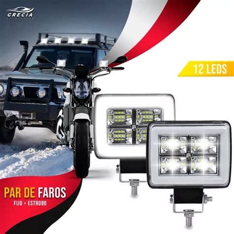 Par Faros 12 Led Rectangular 4 Módulos Con Estrobo Y Arillo MercadoLibre