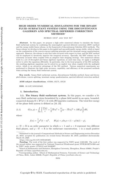 PDF High Order Numerical Simulations For The Binary Fluid Surfactant