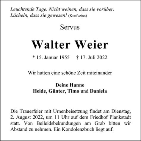 Traueranzeigen Von Walter Weier Trauerportal Ihrer Tageszeitung