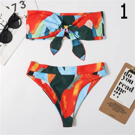 Printed Split Beach Bikini Sexy High Waist Multicolor Swimsuit Swimwear On Luulla