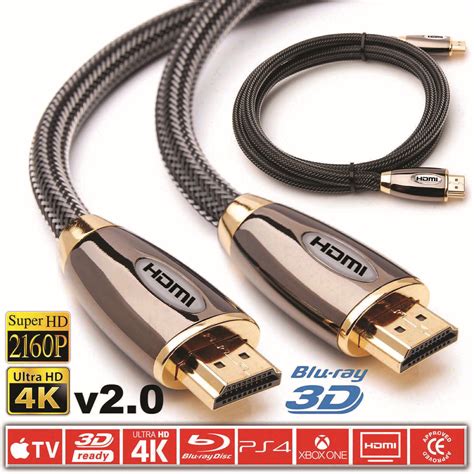 Hdmi Cable 4k Premium High Speed 20 Gold Plated Braided Lead 2160p 3d Hdtv Uhd Ebay