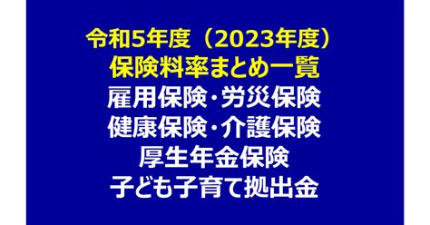 【令和5年度（2023年度）】保険料率まとめ一覧表【雇用保険・労災保険・健康保険・介護保険・厚生年金保険・子ども子育て拠出金】 社会保険